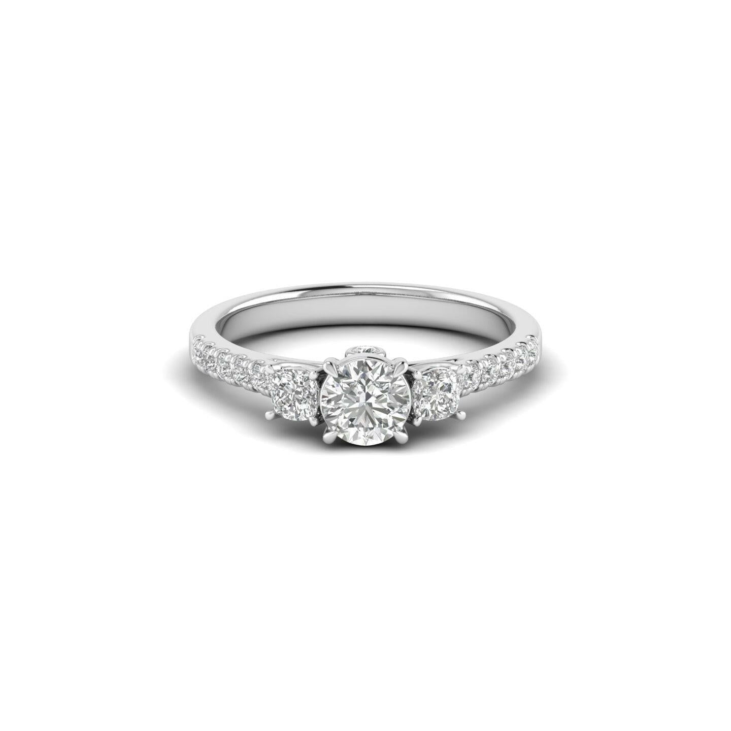 White Gold Studded 1.01 Carat Lab Grown Diamond Ring-E Color VS1 Clarity.